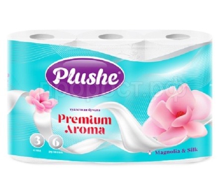 Туалетная бумага 3 слоя "Plushe Premium Aroma" 6рулонов*15м Магнолия и шёлк