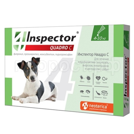 Капли Инспектор (IN Quadro) для собак 4-10кг от внеш.и внутр. паразитов/I305