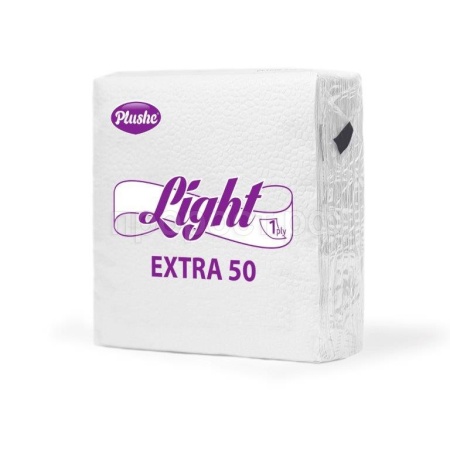 Салфетки бумажные 1 слой "Plushe Light Extra" 50. 22,5*22,5см сплошное белая паст.40 лист