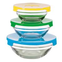 Набор стекл. мисок INSALATO 3шт (360+510+920мл) с пластиковыми крышками 