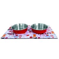 Магнит.коврик 30,5*22,8см с цв.мет.мисками "ВЕСЕЛЫЕ ЖИВОТНЫЕ" 280 мл/10шт/АКМ01/Евро