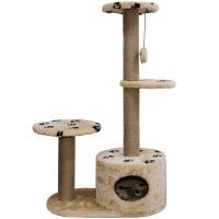 Когтеточка домик с 2-умя полками на основании круглая мех джут беж с игрушкой 38*66*112см/DONBARON