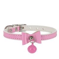 Ошейник синтетик 10мм двойной прошитый с бантом и бубенчиком розовый 30см/00210107-12/Каскад