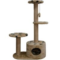 Когтеточка домик с 2-умя полками на основании круглая мех джут корич с игрушкой 38*66*112см/DONBARON