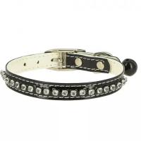Ошейник синтетик 10мм двойной прошитый со стразами и бубенчиком черный 30см/00210106-07/Каскад