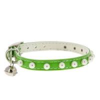 Ошейник синтетик 10мм двойной прошитый с жемчугом и бубенчиком зеленый 30см/00210111-05/Каскад