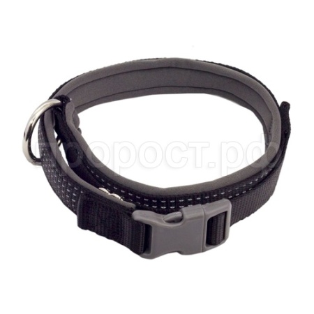 Ошейник нейлон 25мм Премиум светоотраж с неопреновой подкладкой черный 42-64см/00225051-07