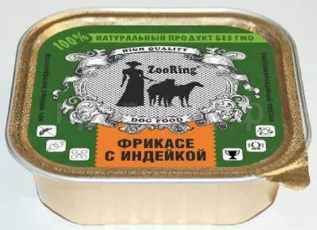 Собаки ZooRing д/всех пород собак желе фрикасе с индейкой ж/б 100гр/16шт/63698
