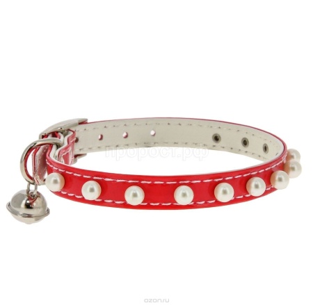 Ошейник синтетик 10мм двойной прошитый с жемчугом и бубенчиком красный 30см/00210111-02 Ошейник синтетик 10мм двойной прошитый с жемчугом и бубенчиком красный 30см/00210111-02