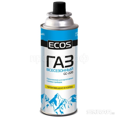 Газ ЭКОС GC-220 в портативном баллоне 220г (4шт) цанговый всесезонный/28шт/140539/ECOS