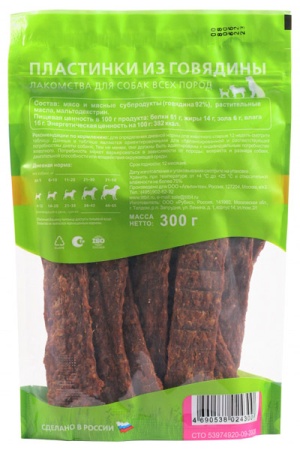 Лакомство С Пластинки из говядины д/собак всех пород 300г XXL м/у/18шт/024300