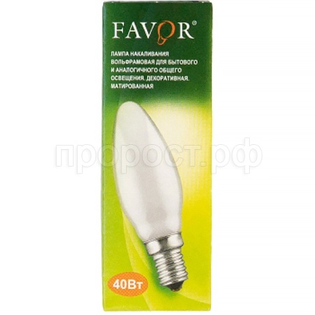 Лампа накаливания свеча "Favor"  ДСМТ 230-40 В36 Е14