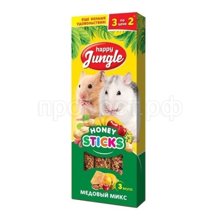 Лакомство для мелких грызунов Палочки медовый микс Хэппи Джангл90гр Лакомство для мелких грызунов Палочки медовый микс Хэппи Джангл90гр