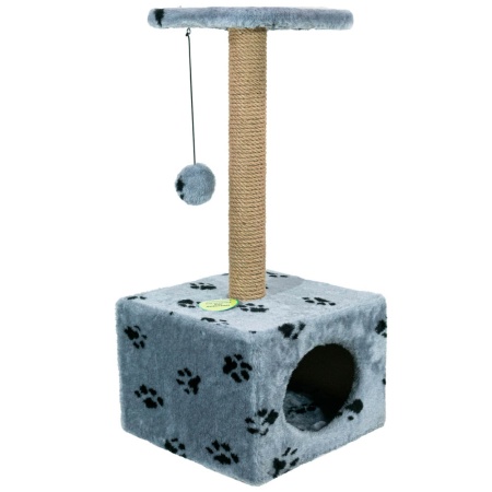 Когтеточка домик с полкой квадрат джут серый с игрушкой 35*35*77см/DONBARON Когтеточка домик с полкой квадрат джут серый с игрушкой 35*35*77см/DONBARON