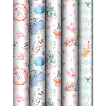 Упаковочная бумага 70*100см "Tenderness" 80г/м2 ассорти 5 дизайнов MESHU /372615/Рельеф Упаковочная бумага 70*100см "Tenderness" 80г/м2 ассорти 5 дизайнов MESHU /372615/Рельеф