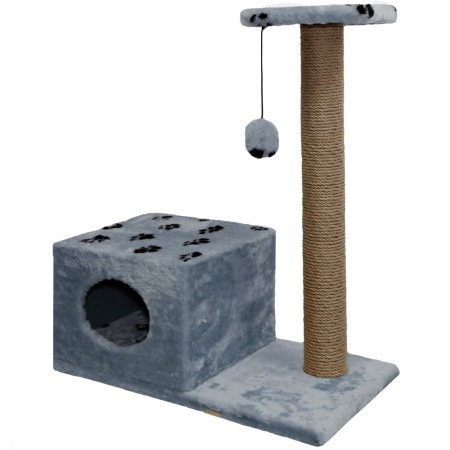 Когтеточка домик с полкой на основании квадратная мех джут серый с игрушкой 37*68*80см/DONBARON Когтеточка домик с полкой на основании квадратная мех джут серый с игрушкой 37*68*80см/DONBARON