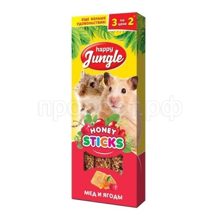 Лакомство для мелких грызунов Палочки мед и ягоды  Хэппи Джангл 90гр Лакомство для мелких грызунов Палочки мед и ягоды  Хэппи Джангл 90гр