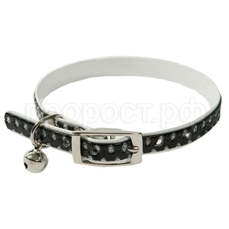 Ошейник синтетик 10мм двойной с блестками и бубенчиком черный 28см/00210115-07 Ошейник синтетик 10мм двойной с блестками и бубенчиком черный 28см/00210115-07