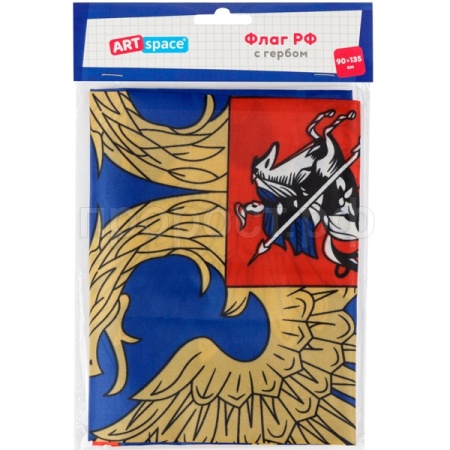 Флаг РФ 90*135см с гербом пакет с европодвесом/Рельеф Флаг РФ 90*135см с гербом пакет с европодвесом/Рельеф