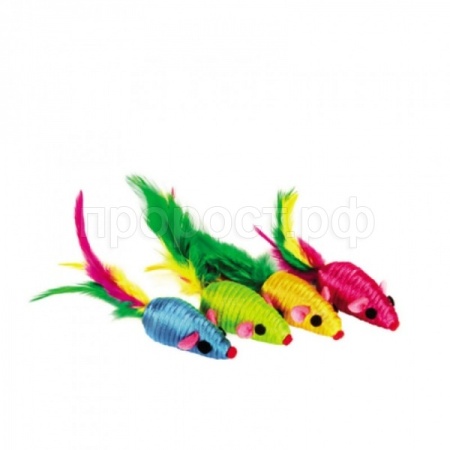 Игрушка к Набор Мышь с перьями нейлон 4,5см 20шт пакет/К7713/ЗР