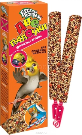 Лакомство для средних попугаев Веселый попугай Палочки Фрукты+Ягоды 2шт Лакомство для средних попугаев Веселый попугай Палочки Фрукты+Ягоды 2шт