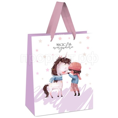 Пакет подарочный 11*14*6,5см "Magic is everywhere" отд. фольгой белый крафт MESHU /Рельеф