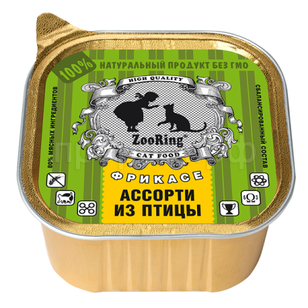Корм для кошек ZooRing паштет Ассорти из птицы ж/б 100г Корм для кошек ZooRing паштет Ассорти из птицы ж/б 100г