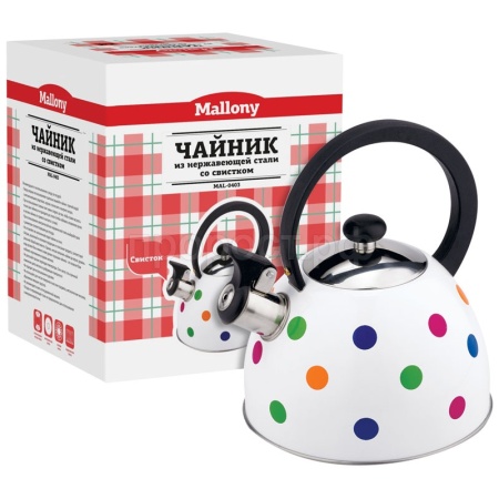 Чайник 2,2л MAL-0403 нерж.сталь, со свистком, капс.дно, в горошек