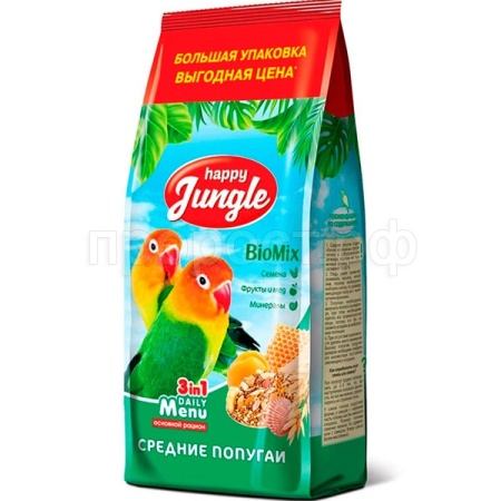 Птицы Хэппи Джангл д/средних попугаев основной рацион 900гр Птицы Хэппи Джангл д/средних попугаев основной рацион 900гр