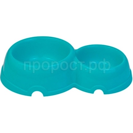 Миска двойная пластик д/кошек и собак 150/250мл бирюза/2311/Дарэлл