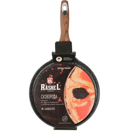 R-166025 Сковорода блинная литая D22 с антипр. покр. индук. дно черный гранит /12шт/ Маруся  