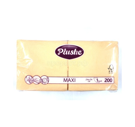 Салфетки бумажные 1 слой "Plushe Maxi" 24*24см желтый 200листов